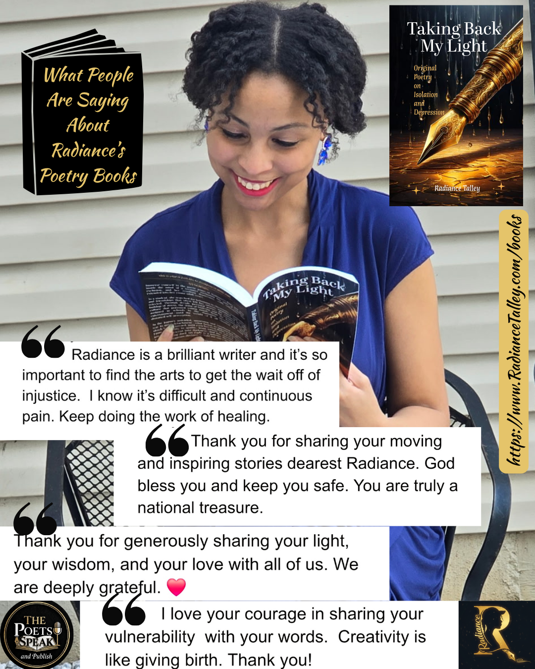 Reader testimonials about Taking Back My Light — Radiance is a brilliant writer, keep doing the work of healing