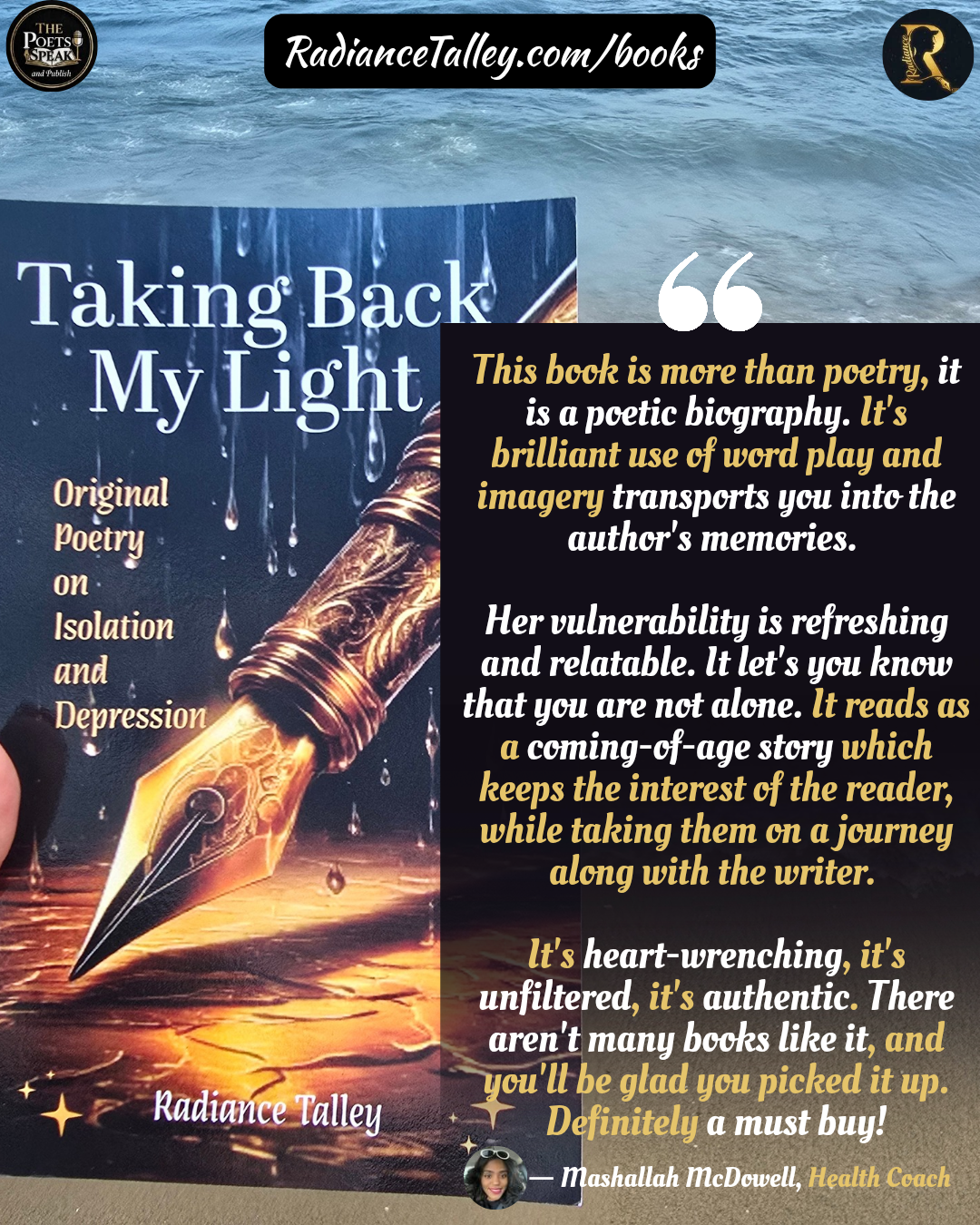 Reader review of Taking Back My Light — a poetic biography, heart-wrenching, unfiltered, authentic — Mashallah McDowell